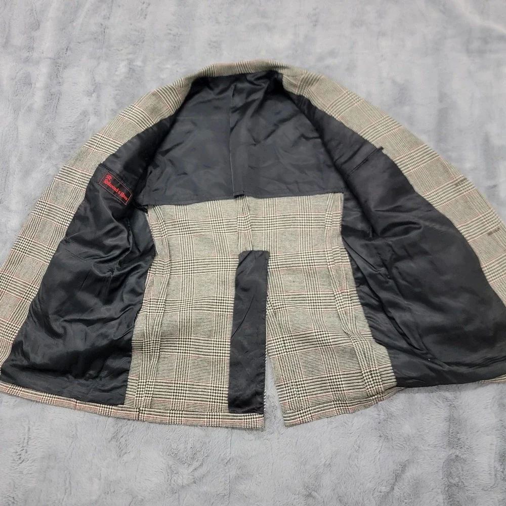 Vintage 80s Redwood Ross Blazer Mens 42S‎ Gray Plaid Wool Tweed Sport Coat